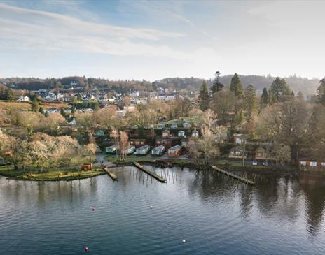 Aerial view of Fallbarrow Holiday Park in Bowness-on-Windermere, Lake District