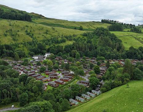 Aerial view of Limefitt Holiday Park in Troutbeck, Lake District