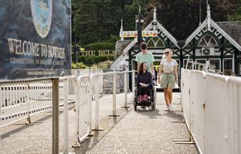 Visitors boarding a Windermere Lake Cruise in Bowness-on-Windermere, Lake District