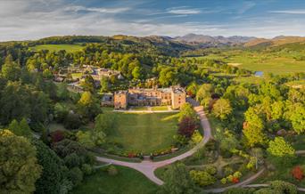 Aerial View of Muncaster Castle & Gardens in Ravenglass, Cumbria