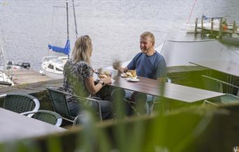Visitors Eating at Nichol End Marine near Keswick, Lake District
