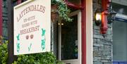 Signage and entrance at Lattendales Guest House in Ambleside, Lake District