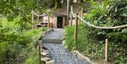 Path to hot tub at Rowling End Farm Holiday Cottages in Keswick, Lake District