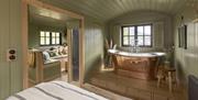 Bedroom and Bath in Family Shepherd's Hut at Another Place, The Lake in Ullswater, Lake District