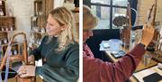 Smiling Visitors at a Gin Making Workshop at Black Cat Distillery at Brougham Castle near Penrith, Cumbria