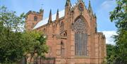 Exterior and Gardens of Carlisle Cathedral in Carlisle, Cumbria