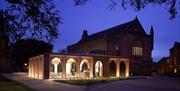 Exterior of Carlisle Cathedral Café at Night in Carlisle, Cumbria