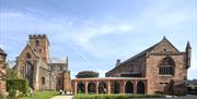 Exterior of Carlisle Cathedral Café and the Cathedral in Carlisle, Cumbria