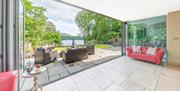 Kitchen with Patio doors open at Tanglewood near Coniston, Lake District