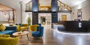 Lounge and reception area at Crooklands Hotel in Milnthorpe, Cumbria