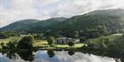 Aerial View of Daffodil Hotel & Spa across Grasmere Lake in the Lake District, Cumbria
