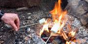 Visitor making s'mores at the Two Day Wilderness Escape with Green Man Survival