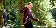 Family on a Treetop Challenge at Go Ape in Whinlatter Forest Park in Braithwaite, Lake District