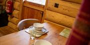Dining table at The Cabin at Grizedale Forest in the Lake District, Cumbria