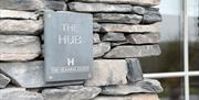 Sign for The Hub at The Heaning Estate in Windermere, Lake District