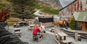 Outdoor cafe seating at at Honister Slate Mine in Borrowdale, Lake District