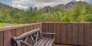 View from bench on the porch at Juniper Lodge at Coniston Shepherd Hut Lodges in Coniston, Lake District