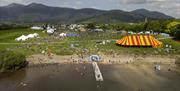 Aerial view of Crowds and Tents at Keswick Mountain Festival in the Lake District, Cumbria