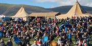 Crowds and Tents at Keswick Mountain Festival in the Lake District, Cumbria