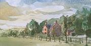 Watercolour Painting of the Fields and Woods around Keepers Cottage in Ivegill, Cumbria