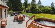 Balcony and Hot Tub at Loughrigg Cottage in Clappersgate, Lake District