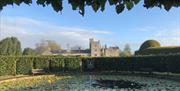 Gardens and fountain at Levens Hall & Gardens in Levens, Cumbria