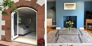 Double door entrance and living room at The Cottage at Linden Farm House in Langwathby, Cumbria