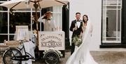 Bridal Couple with Ice Cream Cart at Low Wood Bay Resort & Spa in Windermere, Lake District