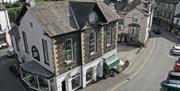 Exterior birds-eye view of The Old Courthouse Gallery in Ambleside, Lake District