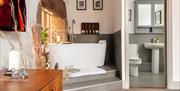Standalone Bathtub and Entrance to Ensuite at The Pele Tower, Killington Hall near Kirkby Lonsdale, Cumbria