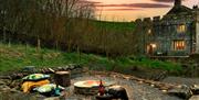 Outdoor Firepit Area at The Pele Tower, Killington Hall near Kirkby Lonsdale, Cumbria