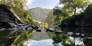 View looking out of Rydal Cave in the Lake District, Cumbria