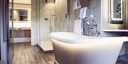 Ensuite bathroom at Abbey House Hotel & Gardens in Barrow-in-Furness, Cumbria