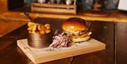 Burger and chips at The Angel Inn in Bowness-on-Windermere, Lake District