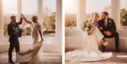 Bridal Couple posing for portraits at a Wedding at The Ro Hotel in Bowness-on-Windermere, Lake District