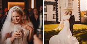Bridal Couple posing for portraits at a Wedding at The Ro Hotel in Bowness-on-Windermere, Lake District