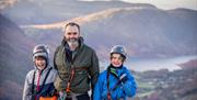 Family on Via Ferrata Xtreme with Lake District Views at Honister Slate Mine in Borrowdale, Lake District
