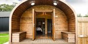 Exterior and Entrance to a Wellington Farm Glamping Pod in Cockermouth, Cumbria