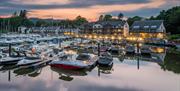 Marina at Sunset at Windermere Marina Village in Bowness-on-Windermere, Lake District