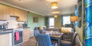 Full Kitchen, Dining, and Living Space at Treetops Self Catering Apartment at Woodclose Park in Kirkby Lonsdale, Cumbria