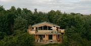 Aerial view of Luna Treehouse at Into the Woods near Little Salkeld, Cumbria