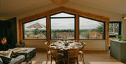 Living area and views in Luna Treehouse at Into the Woods near Little Salkeld, Cumbria
