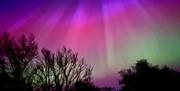 Aurora seen in dark skies over Mosedale End Farm B&B and Glamping Pod in the Lake District, Cumbria