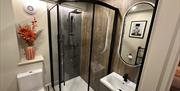 Bathroom with shower at Moss Foot Holiday Home in Firbank, Cumbria