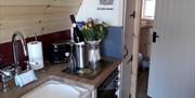 Self Catered Glamping Kitchen at Low Moor Head in Longtown, Cumbria