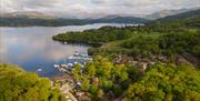 Aerial view of White Cross Bay Holiday Park in Windermere, Lake District
