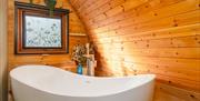 Bath inside the glamping pod at Mosedale End Farm B&B and Glamping Pod in the Lake District, Cumbria