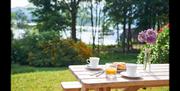 Breakfast in the garden at Rosetrees at The Lingholm Estate in Portinscale, Lake District