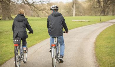 Cycling Visitors at Acorn Bank near Penrith, Cumbria