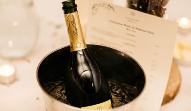 Bottle of champagne on ice at Askham Hall